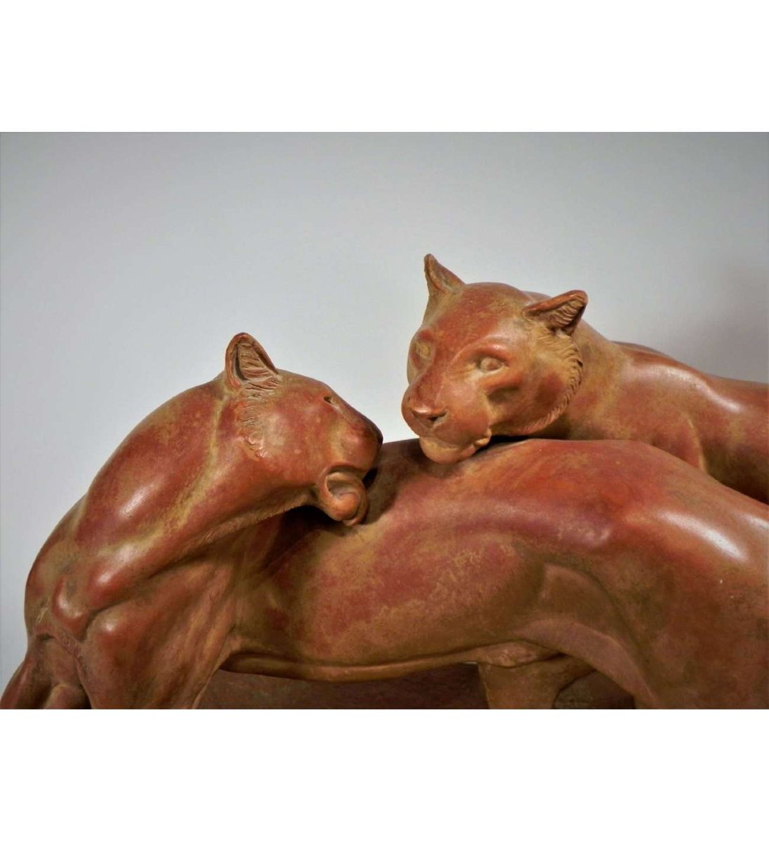 Terracotta Panthers Statue By Réne Rochard  (1906 -1984)-photo-4