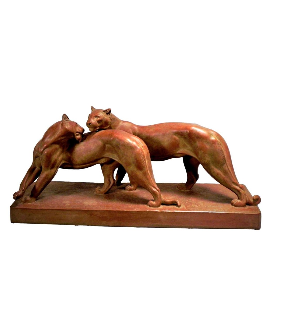 Terracotta Panthers Statue By Réne Rochard  (1906 -1984)