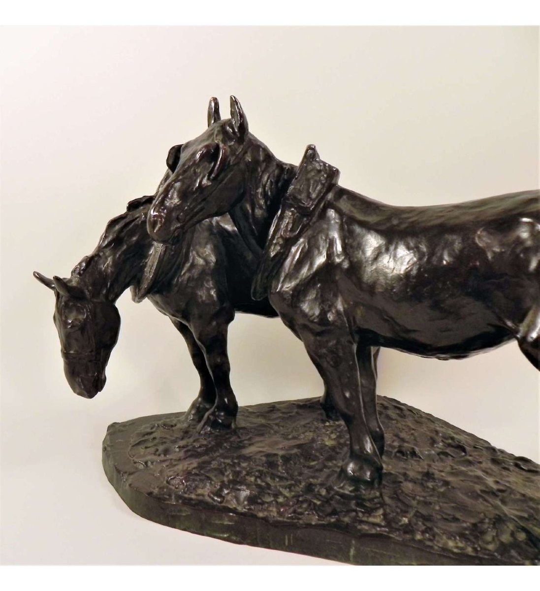 Bronze Draught Horses Sculpture By Hager Albert (1857-1940)-photo-2
