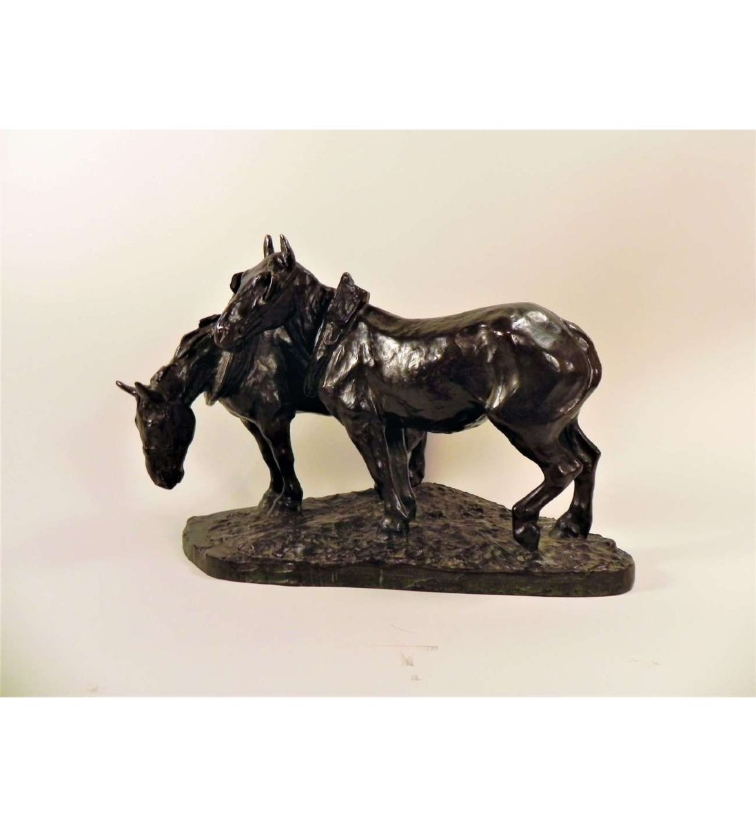 Bronze Draught Horses Sculpture By Hager Albert (1857-1940)-photo-3