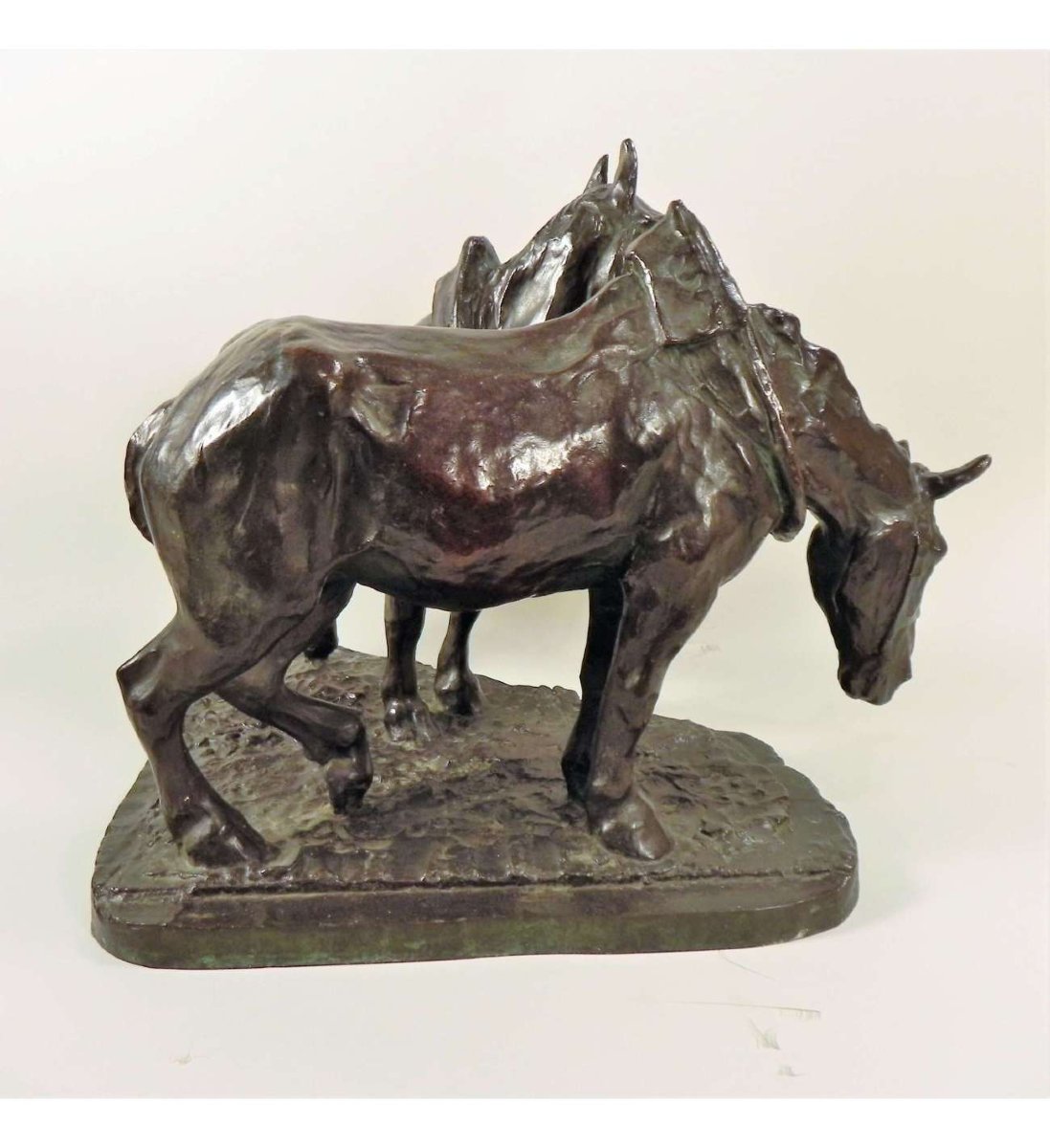 Bronze Draught Horses Sculpture By Hager Albert (1857-1940)-photo-4