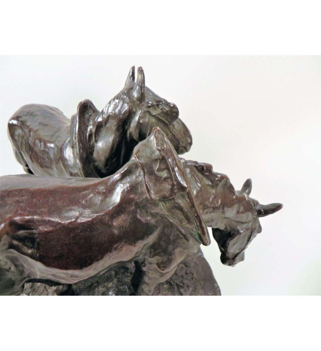 Bronze Draught Horses Sculpture By Hager Albert (1857-1940)-photo-1