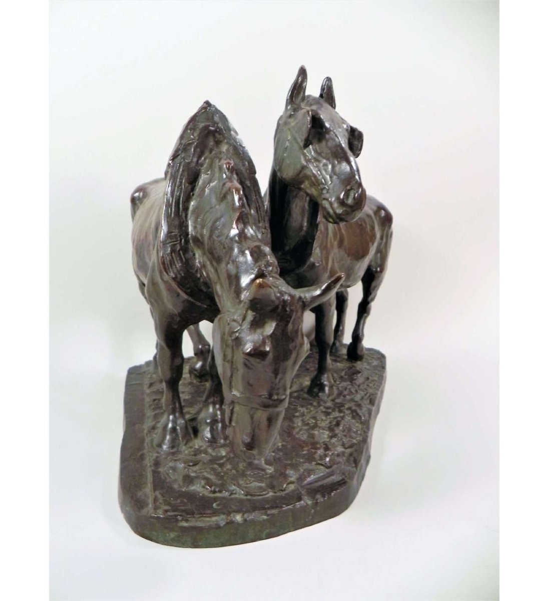 Bronze Draught Horses Sculpture By Hager Albert (1857-1940)-photo-2