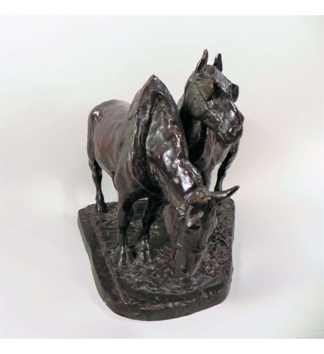 Bronze Draught Horses Sculpture By Hager Albert (1857-1940)-photo-3