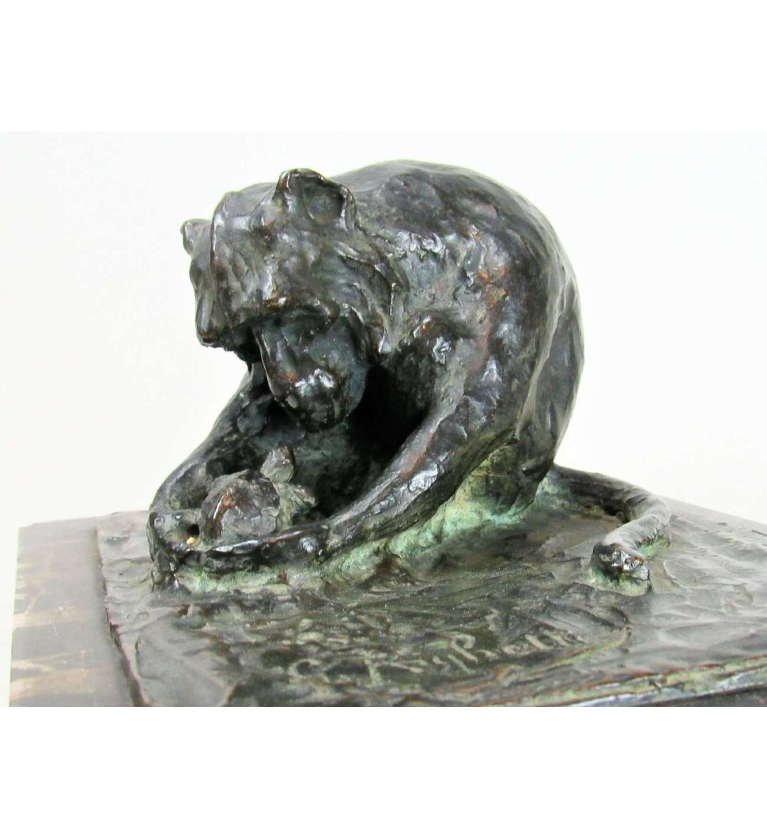 Bronze Monkey With Tortoise Statue By Guido Righetti (1875-1958)-photo-3