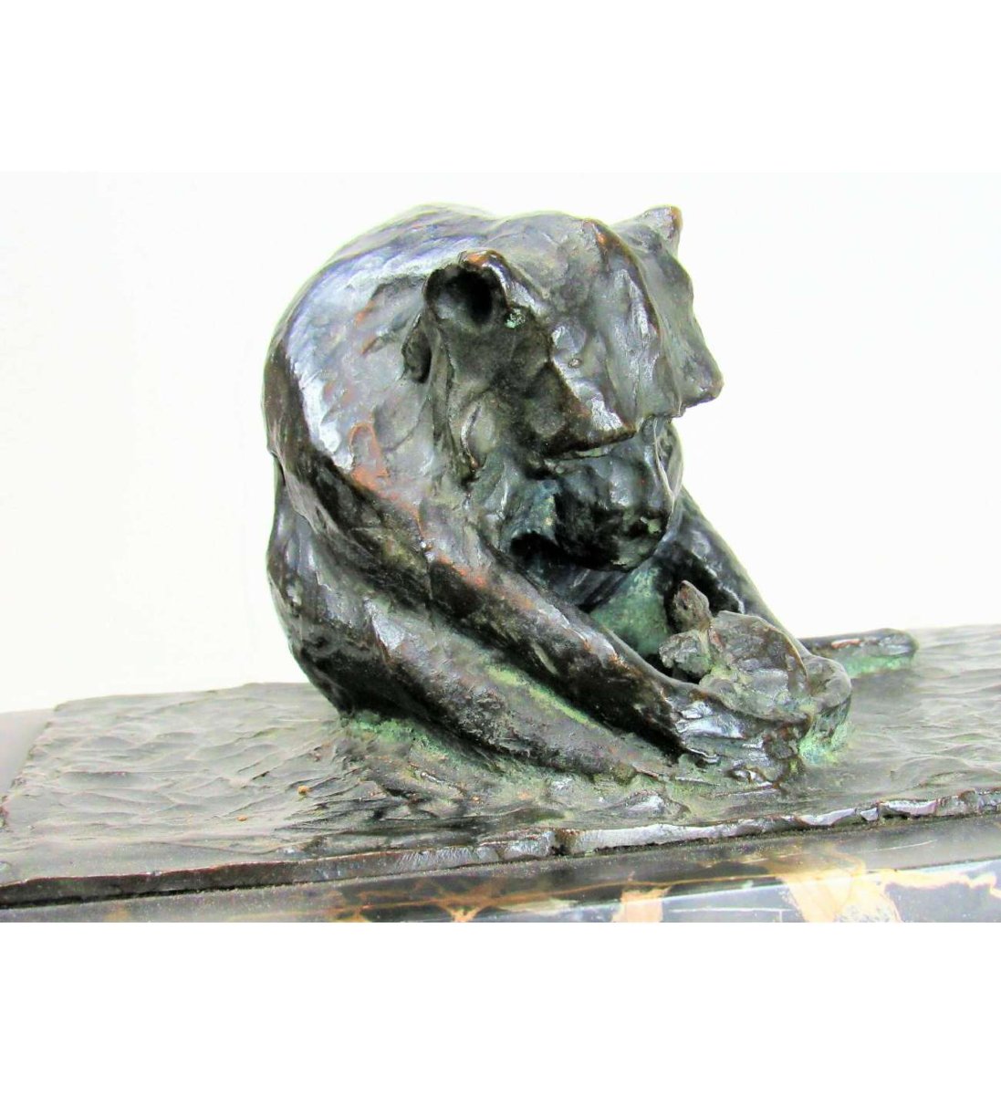 Bronze Monkey With Tortoise Statue By Guido Righetti (1875-1958)-photo-4