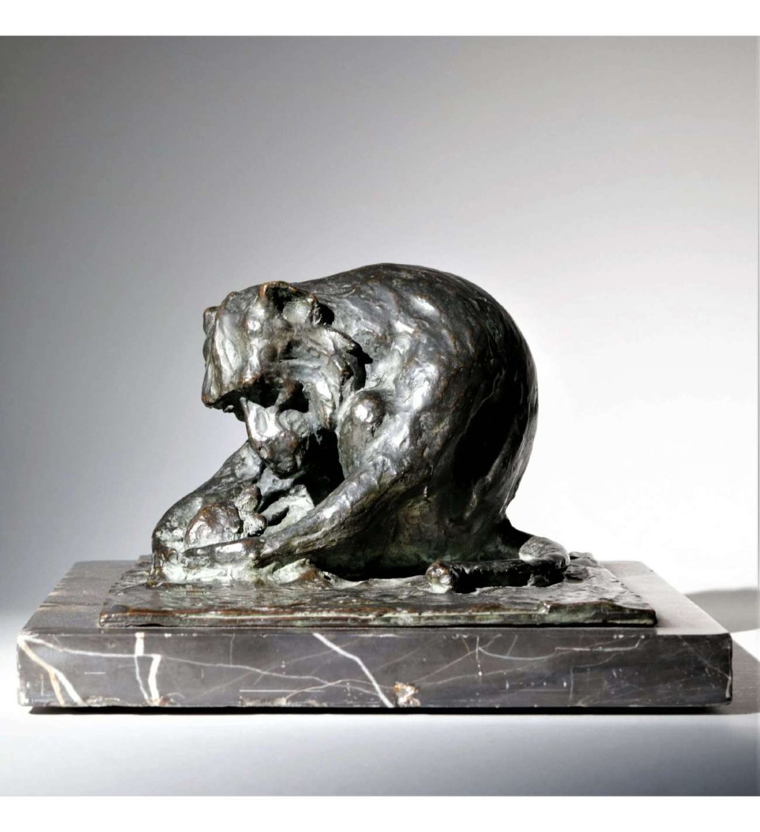 Bronze Monkey With Tortoise Statue By Guido Righetti (1875-1958)-photo-1