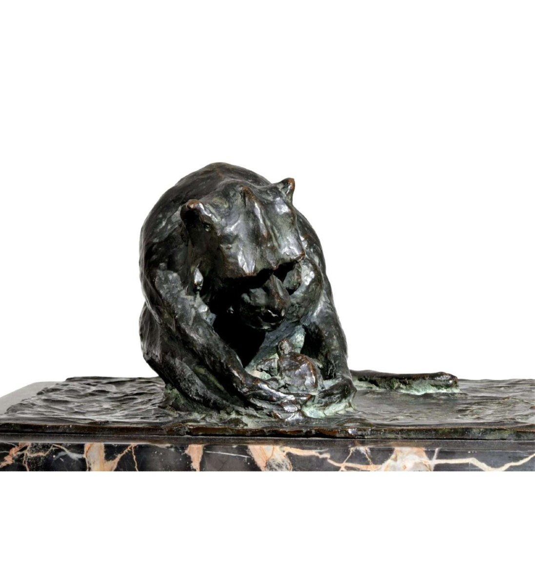 Bronze Monkey With Tortoise Statue By Guido Righetti (1875-1958)