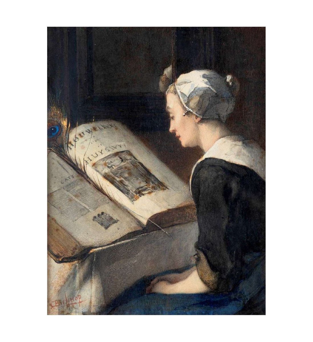 Girl From Zeeland - Original Watercolour By Christoffel Bisschop (1828-1904)-photo-2