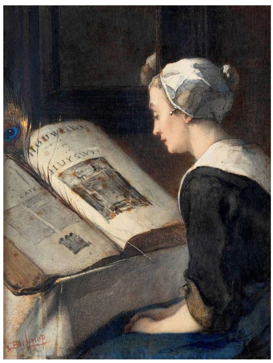 Fille de Zélande - Aquarelle originale de Christoffel Bisschop (1828-1904)