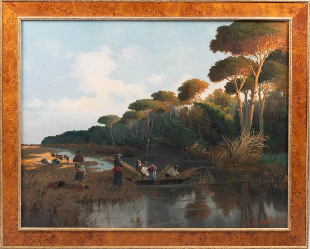 River Scene At Sunset By H.d. Corrodi-photo-3