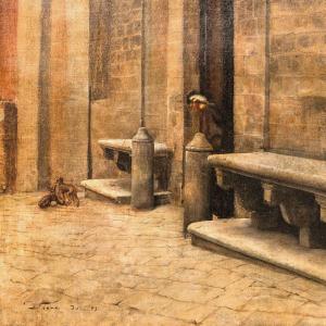 Church Courtyard In Siena, Oil On Canvas
