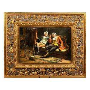 Les Collectionneurs d'Art, Huile Sur Panneau Par Léon Brunin (1861 - 1949)