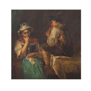 Kurzbauer Eduard (1840 - 1879)+ Huile sur toile+ La sérénade