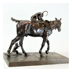 Vimar Auguste (1851-1916)+bronze,  Cheval et singes de Bohème