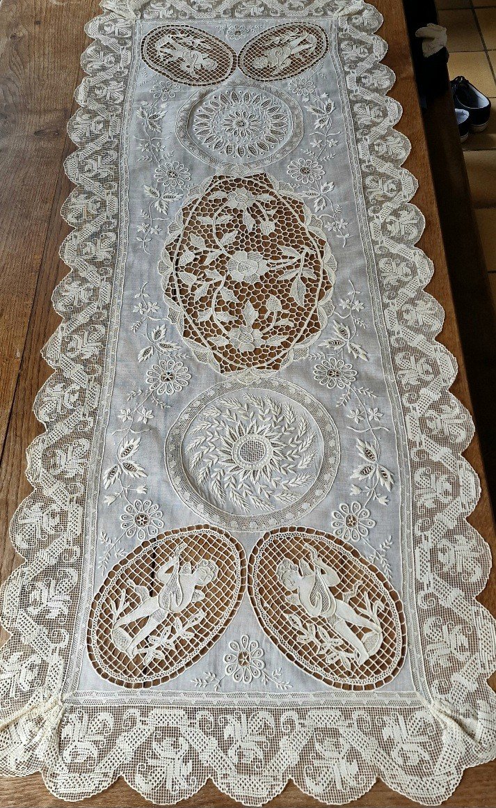 Organza Table Decor - Venice Point Lace - 19th Century Embroidery-photo-2