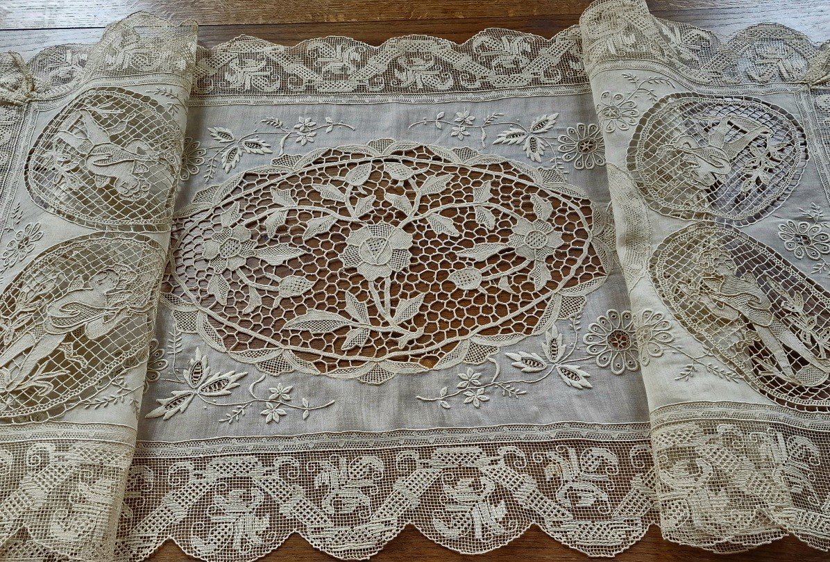 Organza Table Decor - Venice Point Lace - 19th Century Embroidery