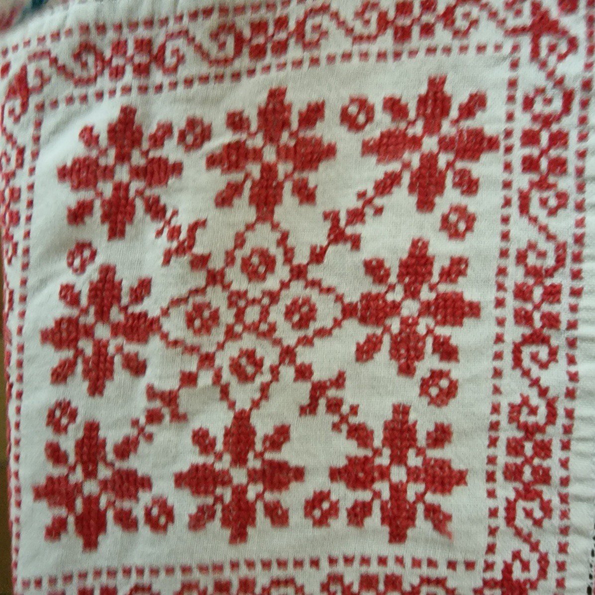 Tablecloth Origin Russia - Large Yardage Russian Lace - Red Embroidery-photo-2