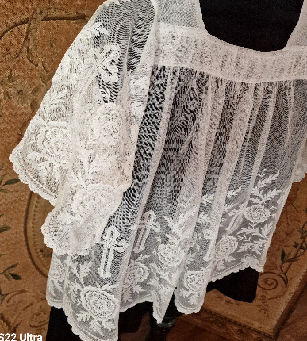 Mass Assistant Surplice - Embroidered Tulle - Late 19th Century - Catholic Religion-photo-3