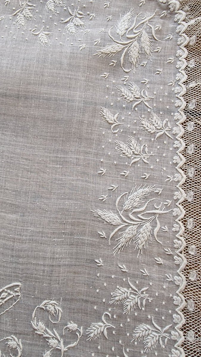 Mouchoir De Mariage - XIXème - Sous Couronne De Baron, Monogramme "PL"-photo-3