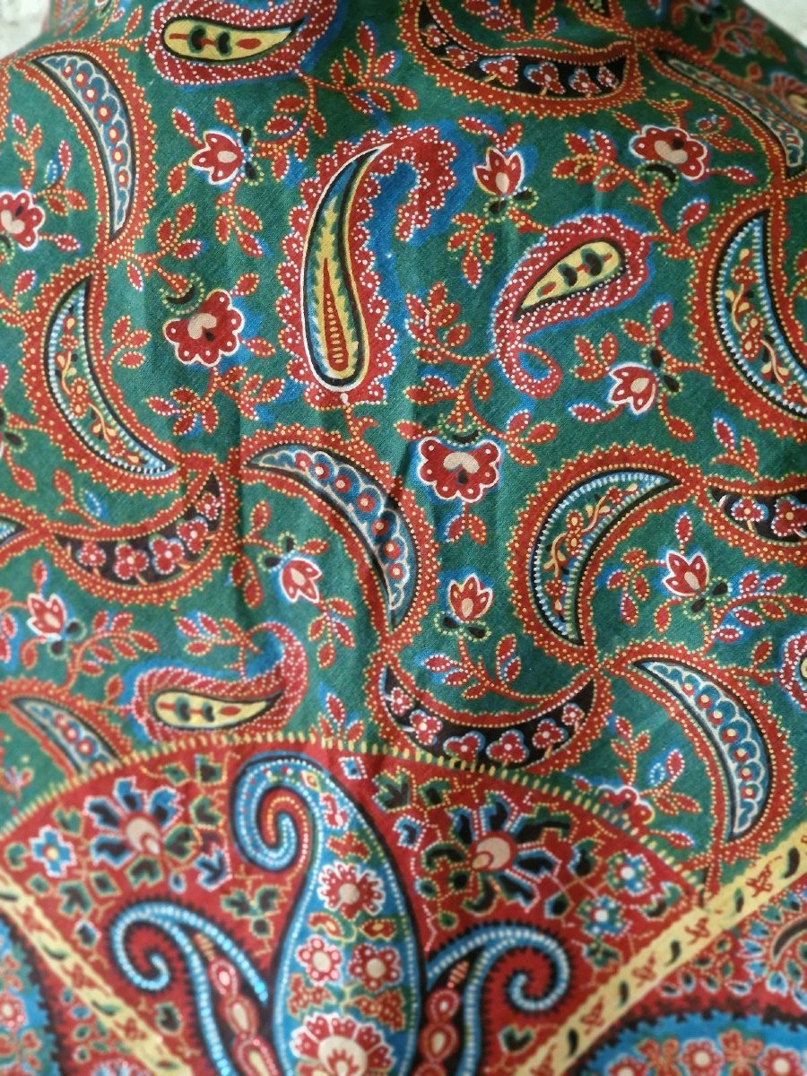 CHALE IMPRIME - COLORIS VERT, ROUGE, JAUNE - MANUFACTURE DE L'EST DE LA FRANCE-photo-4