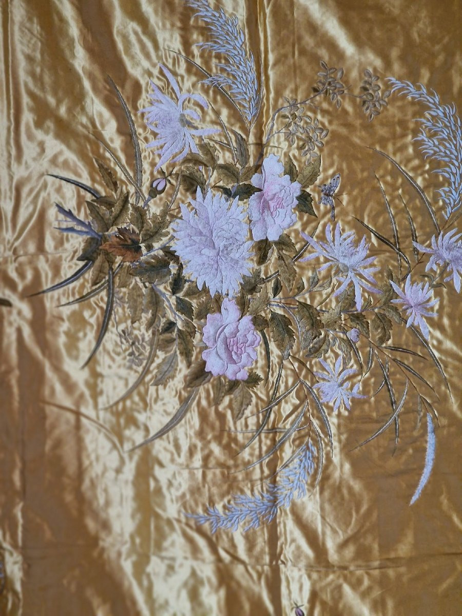 NAPPE SOIE OR -  REBRODEE A LA MAIN - NAPOLEON III - -photo-2