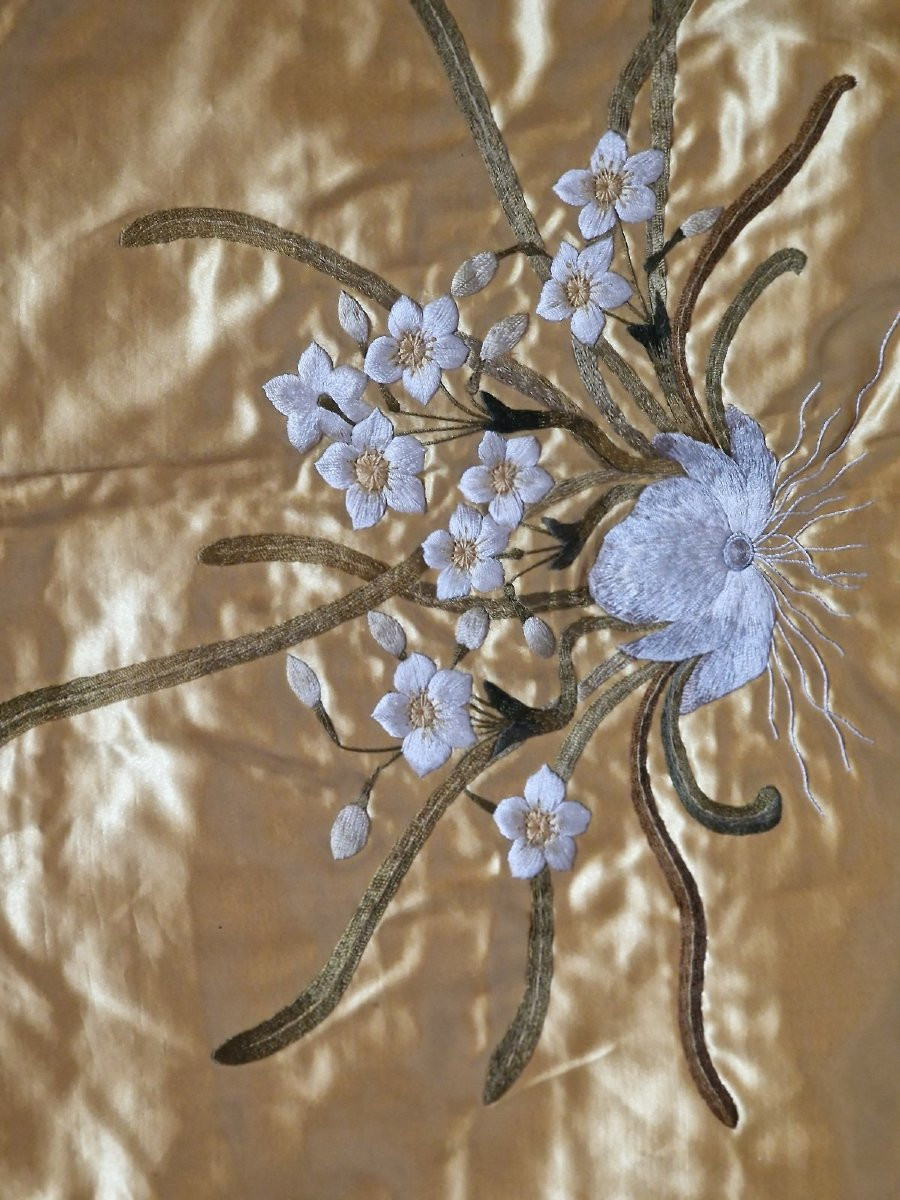 NAPPE SOIE OR -  REBRODEE A LA MAIN - NAPOLEON III - -photo-3