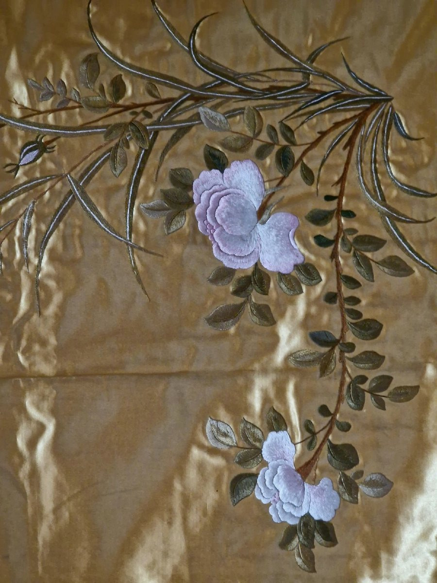 NAPPE SOIE OR -  REBRODEE A LA MAIN - NAPOLEON III - -photo-2