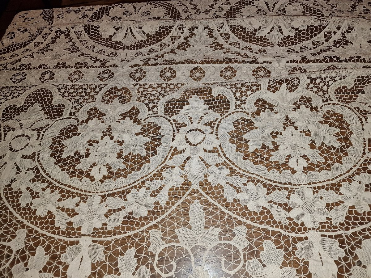 NAPPE DENTELLE DE VENISE - GRANDES DIMENSIONS - MOTIFS FLORAUX-photo-2