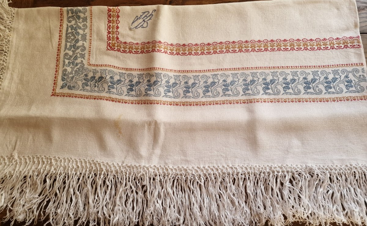 SERVICE DE TABLE TROIS COULEURS SUR FOND BLANC - MONOGRAMME MG - 1930-photo-3