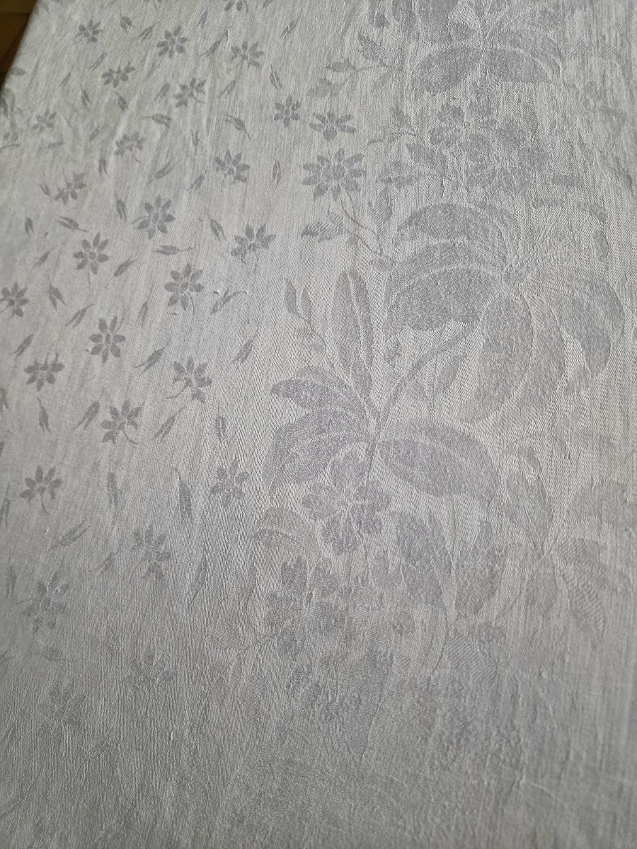 Damask Linen Tablecloth - Double Monogram "f" Under A Royal Crown - 19th Century-photo-2