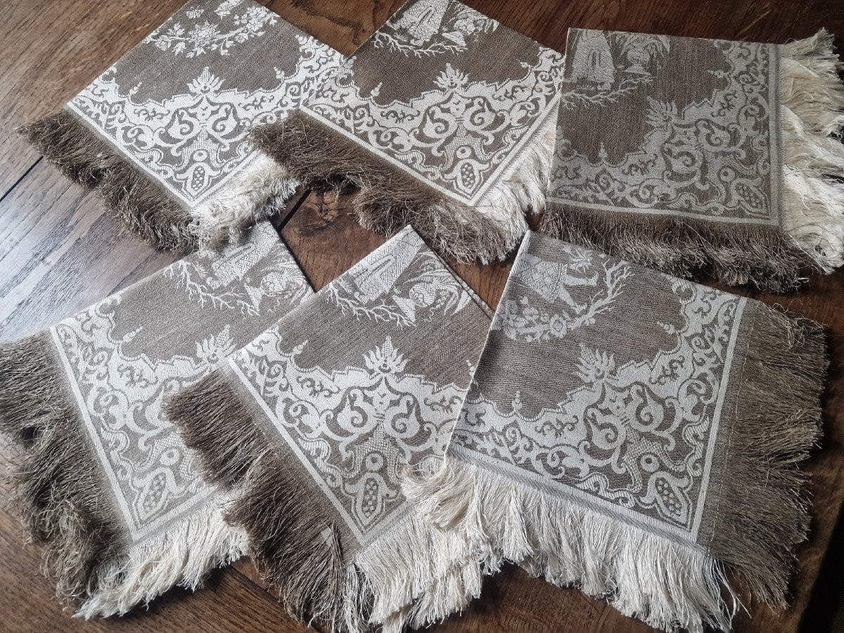 Set Of Six "chinese" Napkins - Linen -photo-2