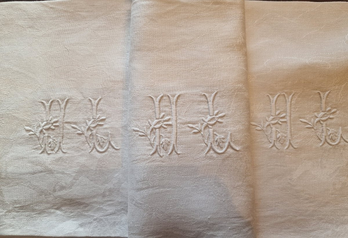 SERIE DE SIX SERVIETTES DE TABLE - LIN  PROBABLEMENT COURTRAI - MOTIFS EQUIDES (2ème  série)-photo-2