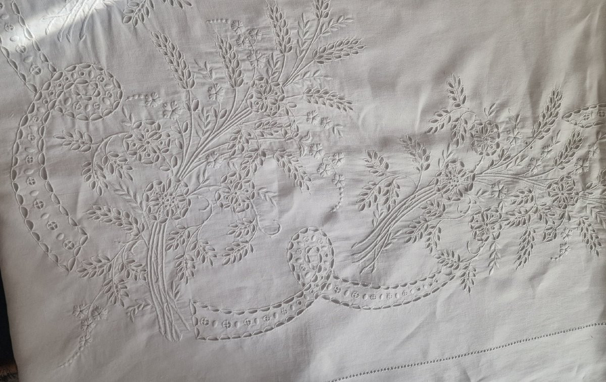 DRAP FIL ACEC SES DEUX TAIES ASSORTIES - IMPORTANTES BRODERIES - XIXème-photo-2