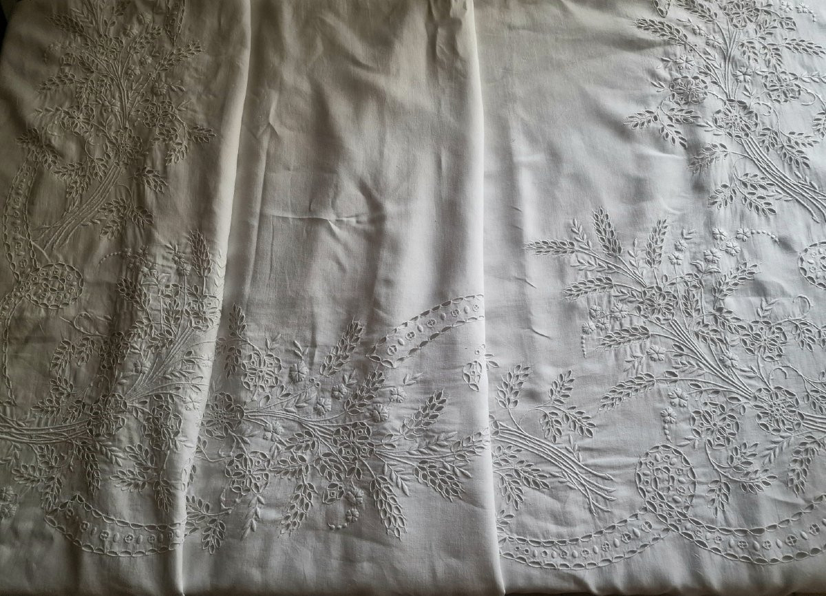 DRAP FIL ACEC SES DEUX TAIES ASSORTIES - IMPORTANTES BRODERIES - XIXème-photo-3