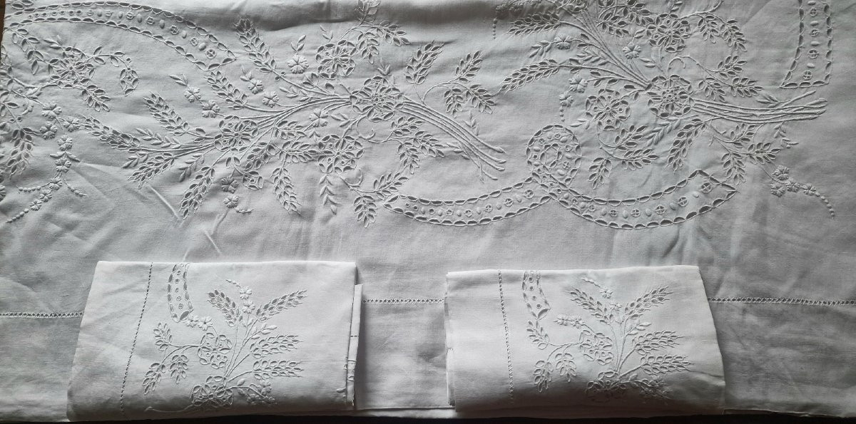 DRAP FIL ACEC SES DEUX TAIES ASSORTIES - IMPORTANTES BRODERIES - XIXème-photo-4