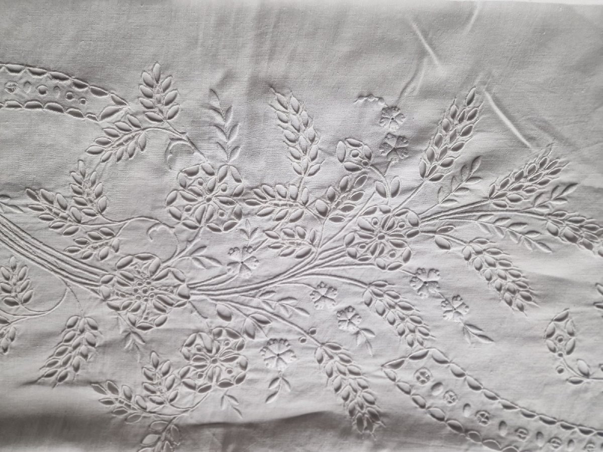 DRAP FIL ACEC SES DEUX TAIES ASSORTIES - IMPORTANTES BRODERIES - XIXème-photo-2
