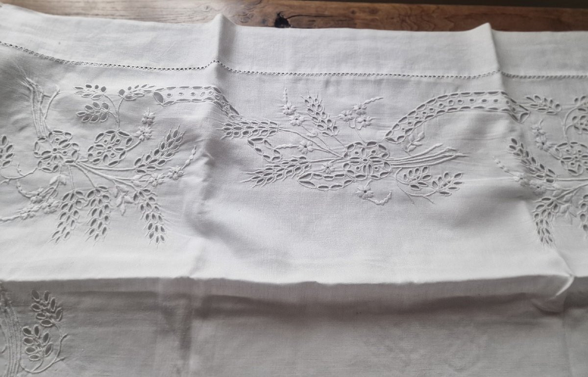 DRAP FIL ACEC SES DEUX TAIES ASSORTIES - IMPORTANTES BRODERIES - XIXème-photo-4