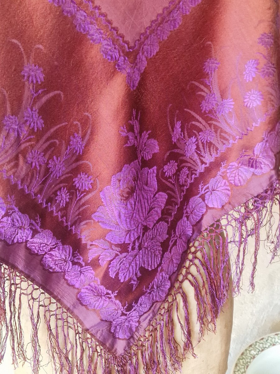 POINTE/CHALE -  SOIE DAMASSEE - DEUX TONS - FIN XIXème-photo-2