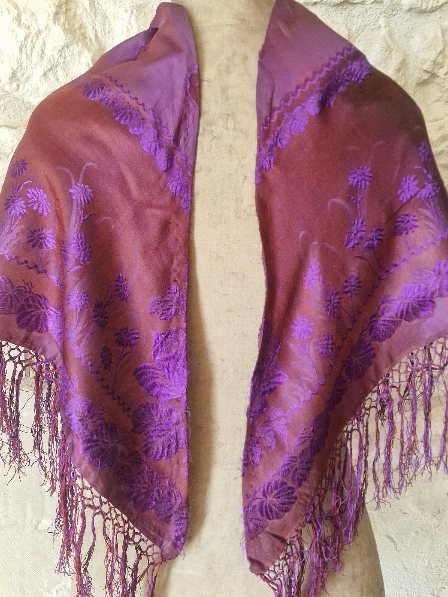 POINTE/CHALE -  SOIE DAMASSEE - DEUX TONS - FIN XIXème-photo-3