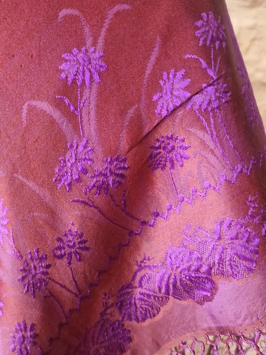 POINTE/CHALE -  SOIE DAMASSEE - DEUX TONS - FIN XIXème-photo-4