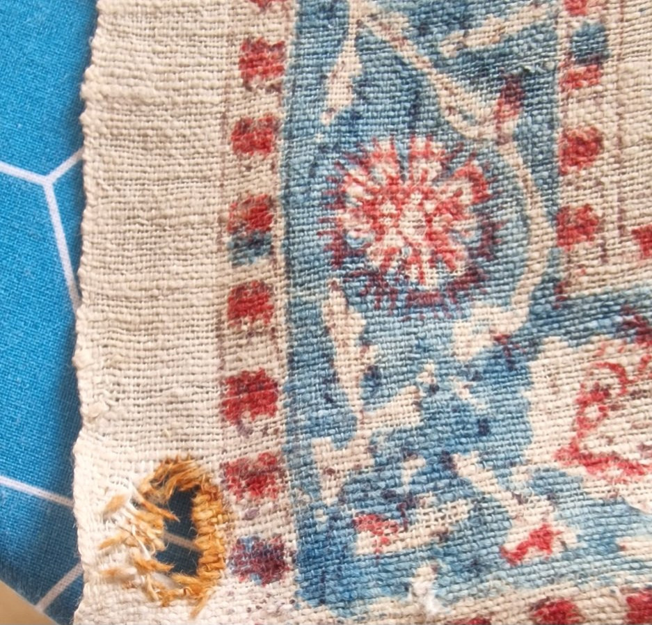 Ancient Decorative Tent Or Panel - XIXth Century - Blue And Red Tons On Cream Background-photo-4