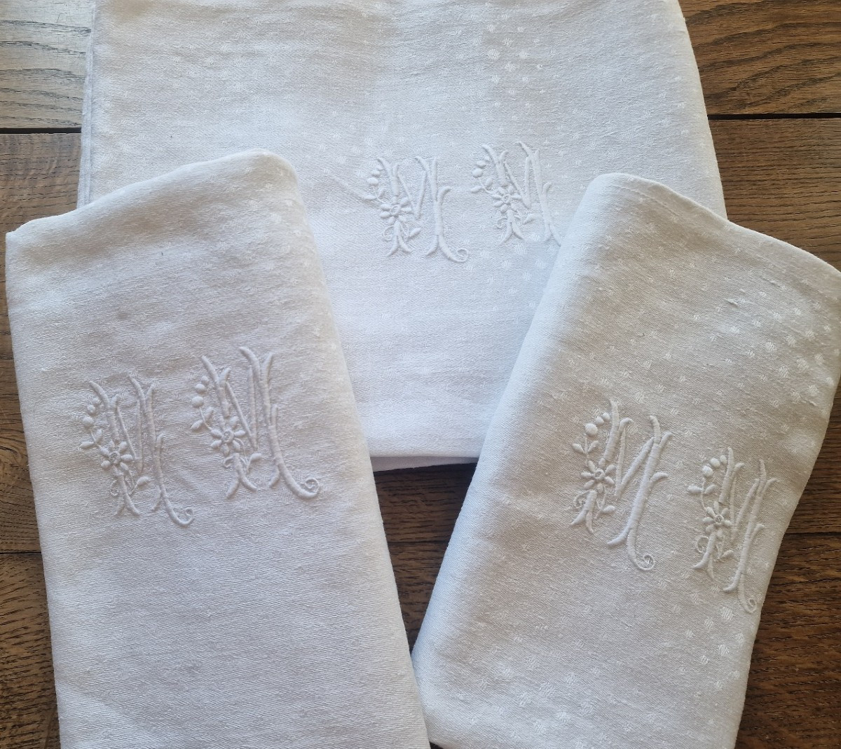 Six Table Clothes - XIXth C. - Damasse - White - Monogram 