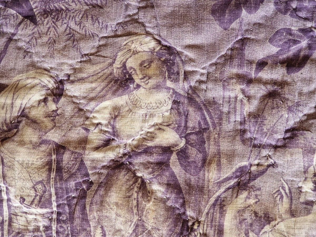 DESSUS DE COUSSIN : TOILE DE NANTES FIN XVIIIème APPLIQUE SUR LIN --photo-4