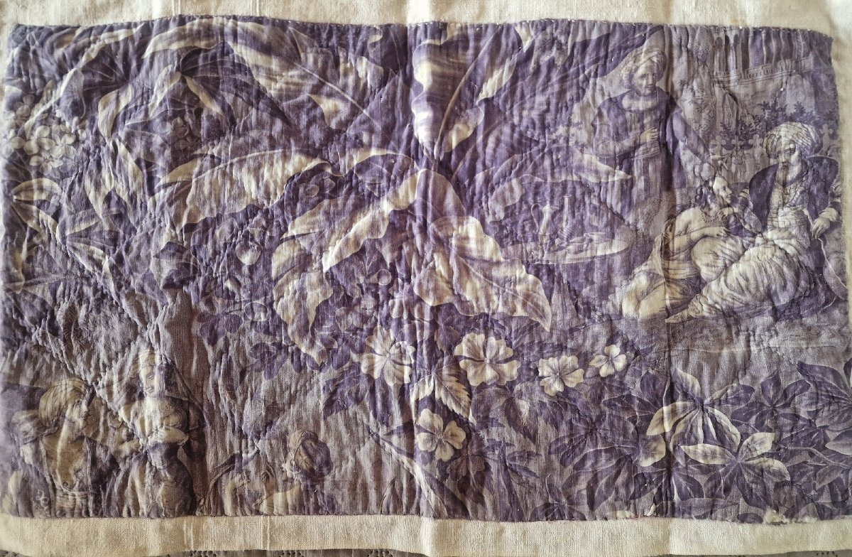 DESSUS DE COUSSIN : TOILE DE NANTES FIN XVIIIème APPLIQUE SUR LIN --photo-1