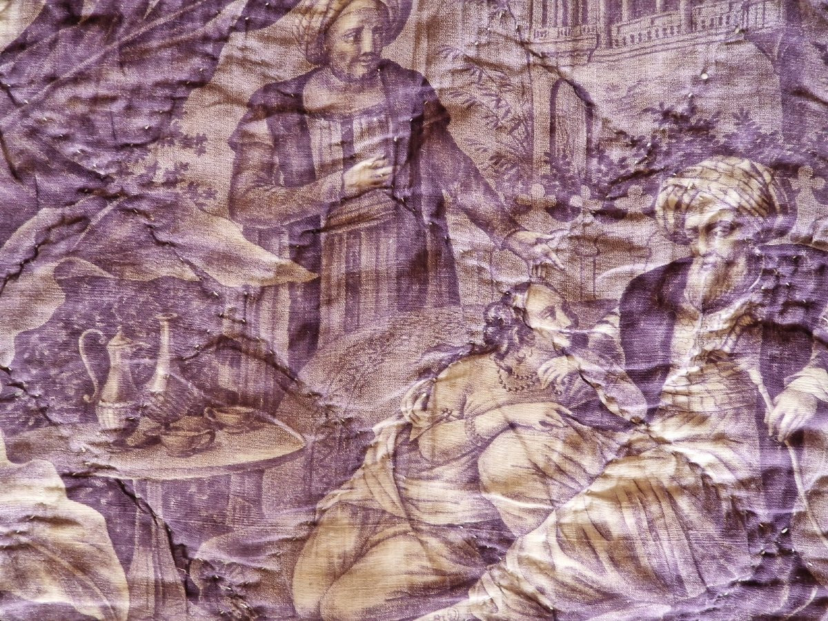 DESSUS DE COUSSIN : TOILE DE NANTES FIN XVIIIème APPLIQUE SUR LIN --photo-2
