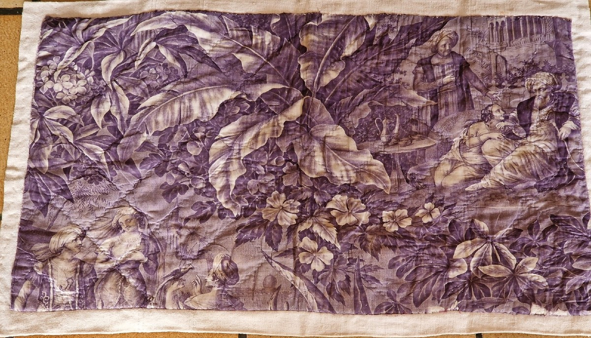 DESSUS DE COUSSIN : TOILE DE NANTES FIN XVIIIème APPLIQUE SUR LIN -
