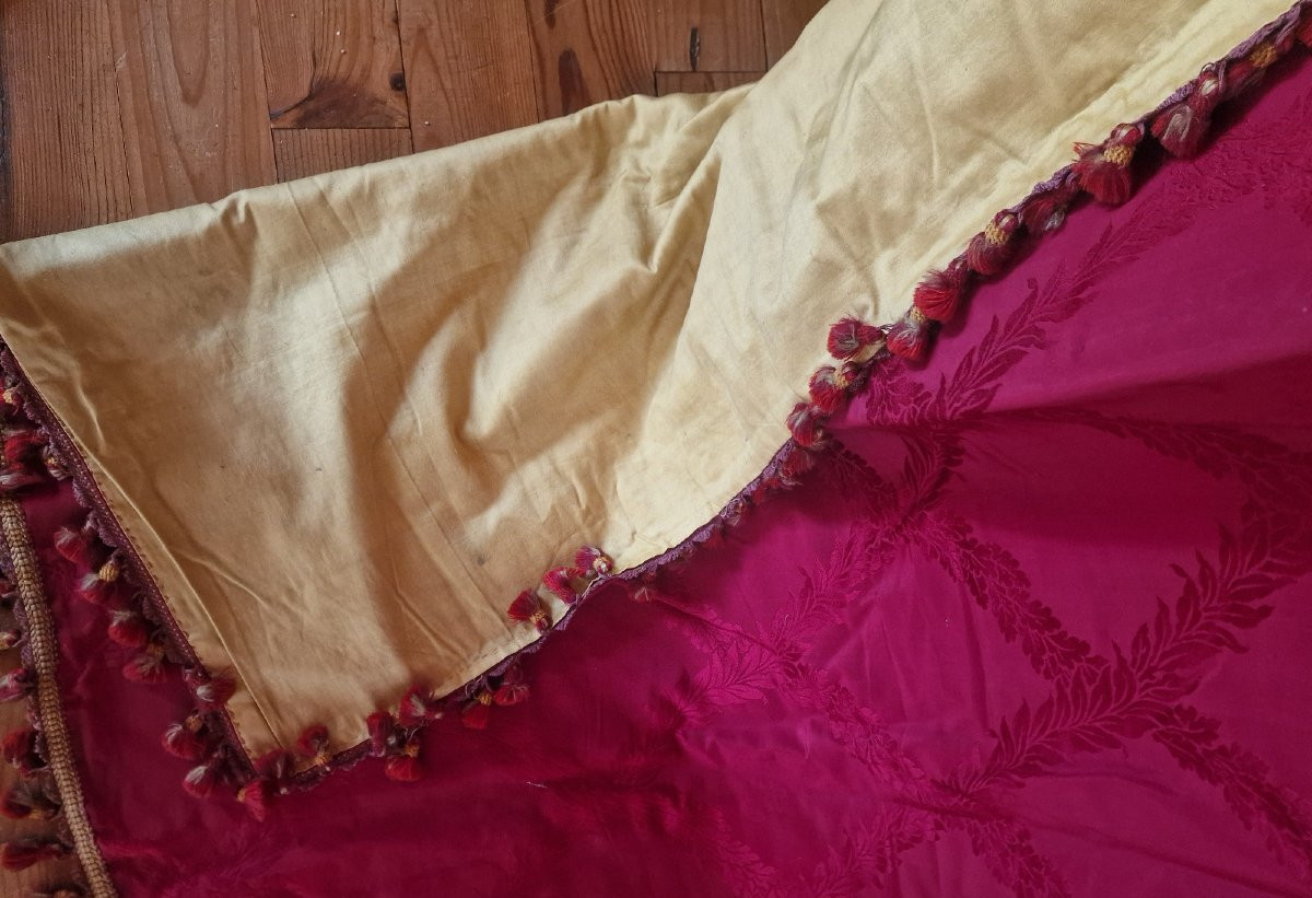 Pair Of Silk Curtains - Red Tone-on-tone Motis - 1900-photo-3