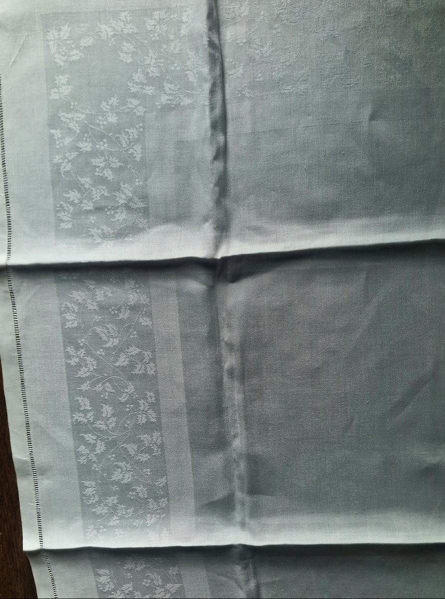 Antique Tablecloth And Napkin Set - Wire Damask - White-photo-3