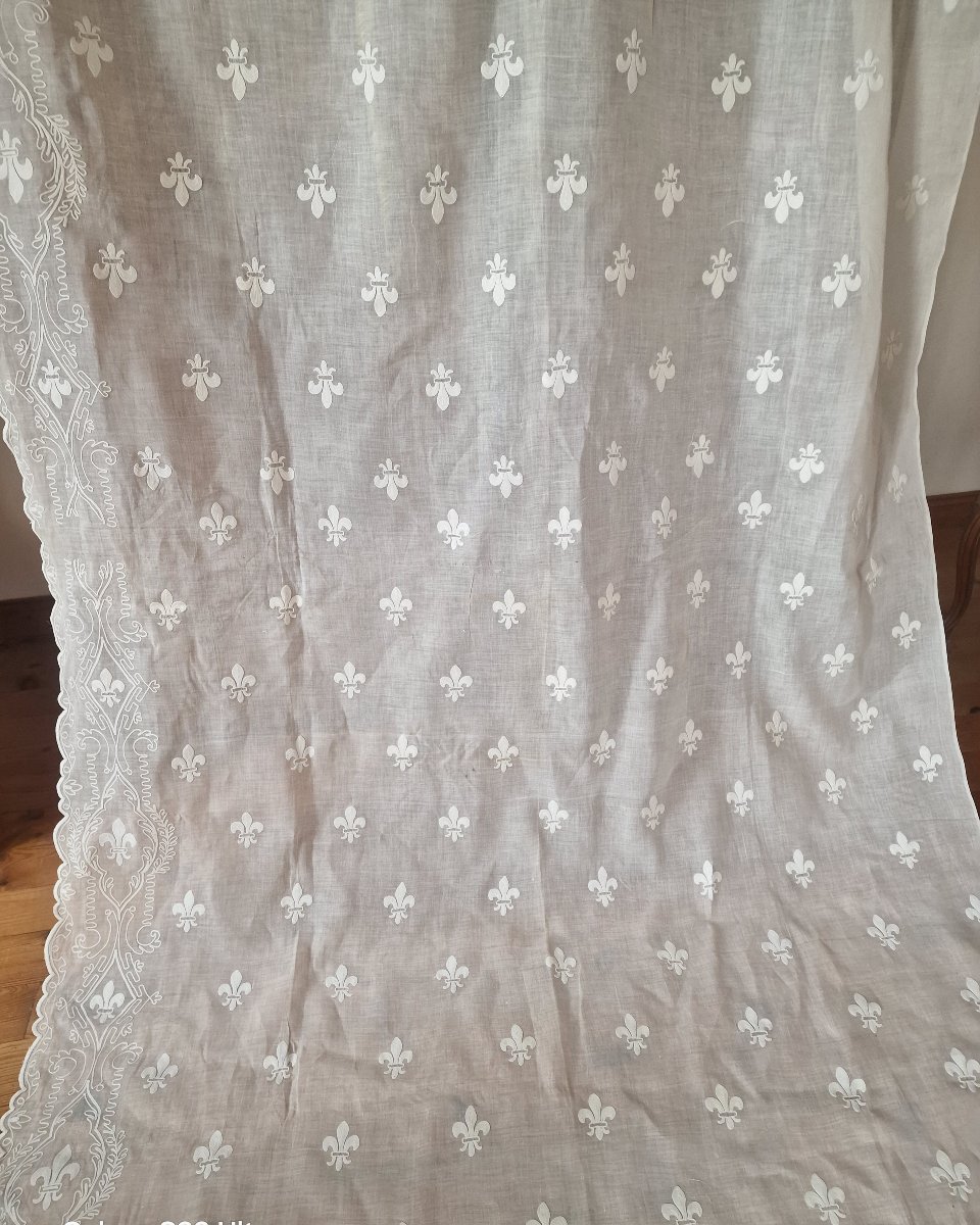 RIDEAU CORNELY - FLEURS DE LYS - GRANDES DIMENSIONS - BLANC-photo-3